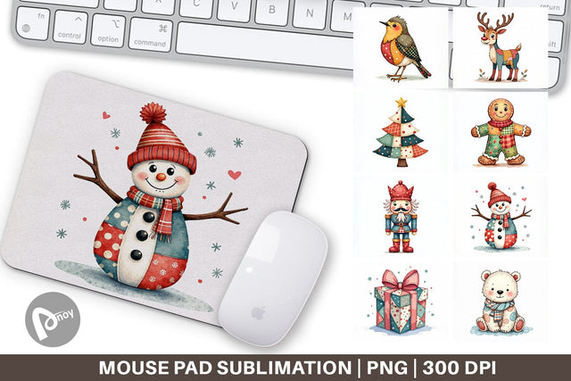 Mouse Pad Christmas Cartoon Patchwork Sublimation artnoy 