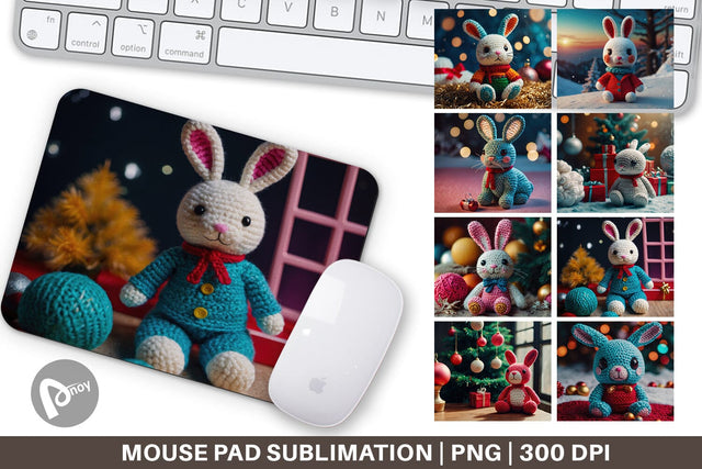 Mouse Pad Christmas Crochet Bunny Sublimation artnoy 
