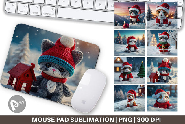 Mouse Pad Christmas Crochet Cat Sublimation artnoy 