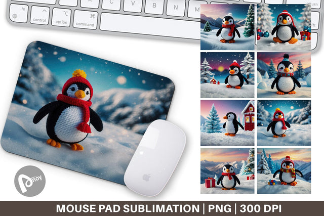 Mouse Pad Christmas Crochet Penguin Sublimation artnoy 