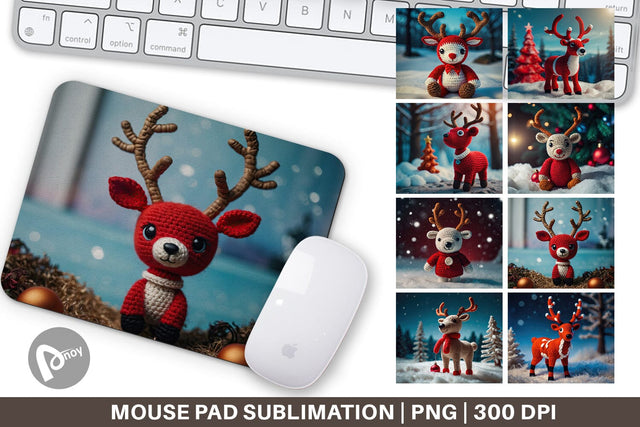 Mouse Pad Christmas Crochet Rudolph Sublimation artnoy 