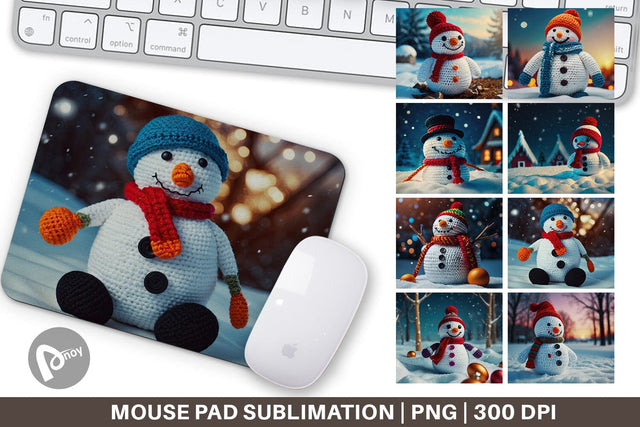 Mouse Pad Christmas Crochet Snowman Sublimation artnoy 