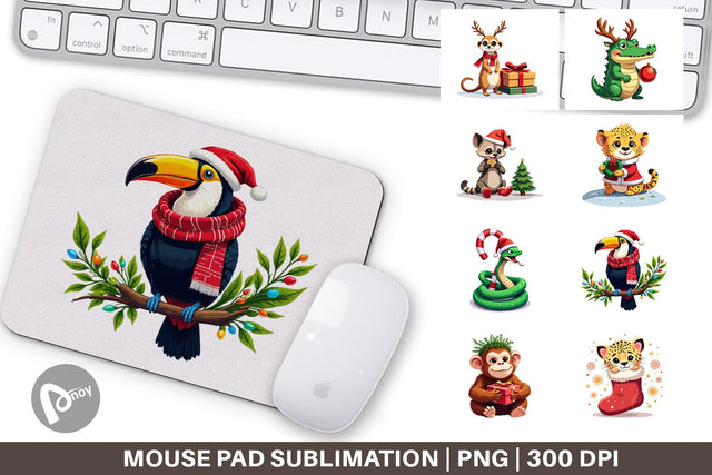 Mouse Pad Christmas Jungle Animals Sublimation artnoy 