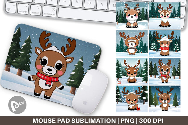Mouse Pad Christmas Kawaii Reindeer Sublimation artnoy 