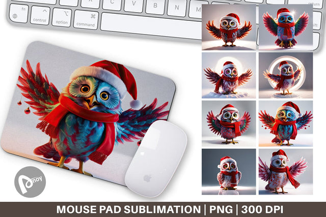 Mouse Pad Christmas Owl Sublimation artnoy 