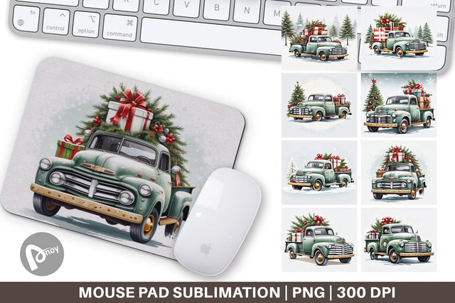 Mouse Pad Christmas Pickup Truck Sublimation artnoy 
