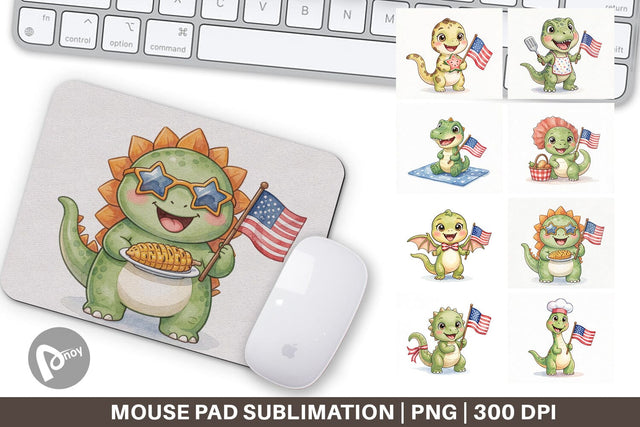 Mouse Pad Chubby BBQ Dino Patriotic Watercolor Sublimation artnoy 