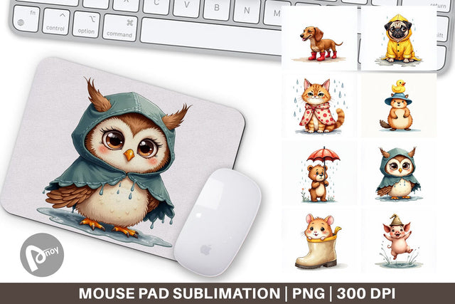 Mouse Pad Chubby Raincoat Critters Watercolor Sublimation artnoy 