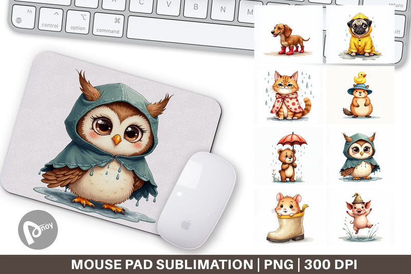 Mouse Pad Chubby Raincoat Critters Watercolor Sublimation artnoy 