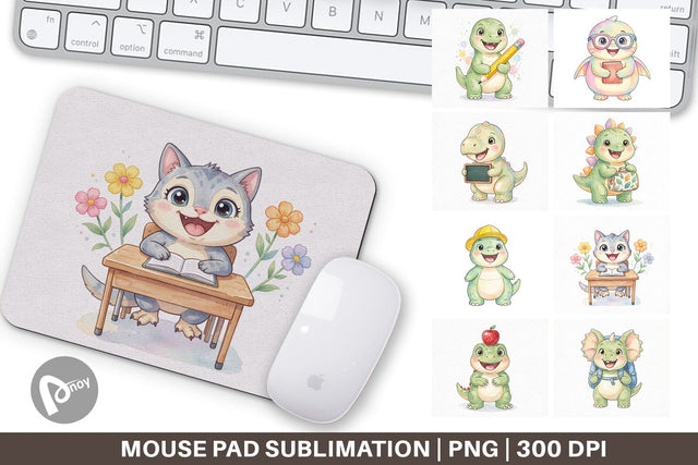 Mouse Pad Chubby School Dino Watercolor Sublimation artnoy 