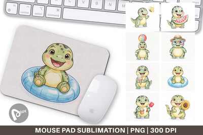 Mouse Pad Chubby Summer Dinosaur Watercolor Sublimation artnoy 
