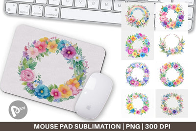 Mouse Pad Circular Floral Wreath Sublimation artnoy 