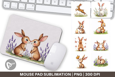 Mouse Pad Classic Easter Bunnies in the Meadow Watercolor Sublimation artnoy 