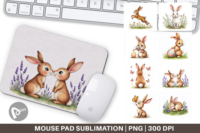 Mouse Pad Classic Easter Bunnies in the Meadow Watercolor Sublimation artnoy 