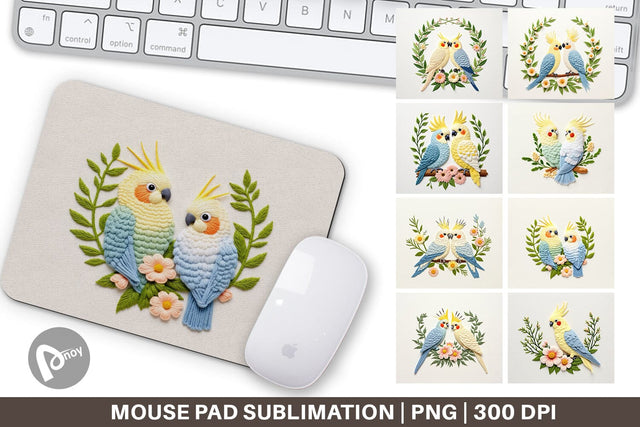 Mouse Pad Cockatiel Embroidery Sublimation artnoy 