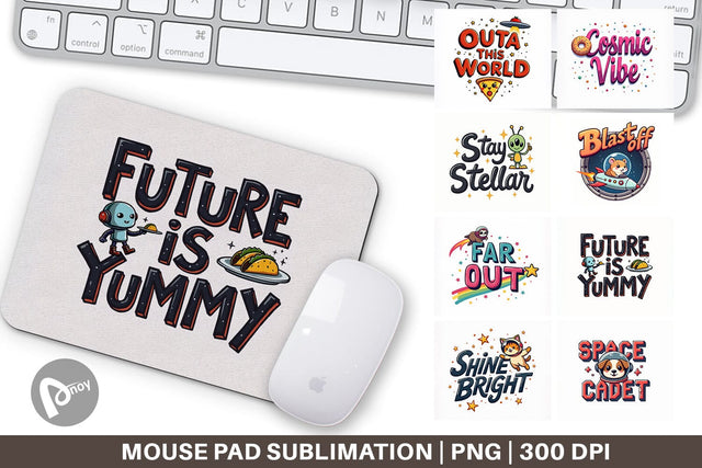 Mouse Pad Cosmic Cravings 80s Retro Kawaii Space Quotes Sublimation artnoy 