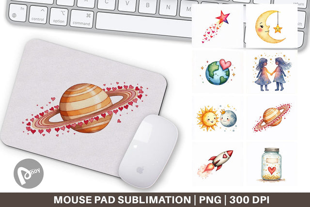 Mouse Pad Cosmic Love Celestial Valentine Watercolor Art Sublimation artnoy 