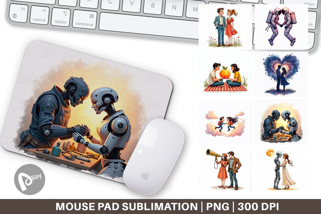 Mouse Pad Cosmic Lovers Retro-Futuristic Romance Sublimation artnoy 