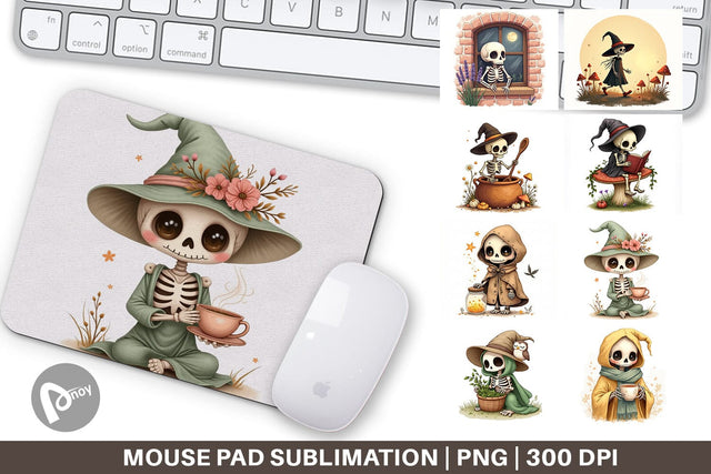 Mouse Pad Cottagecore Witch Skeleton Sublimation artnoy 