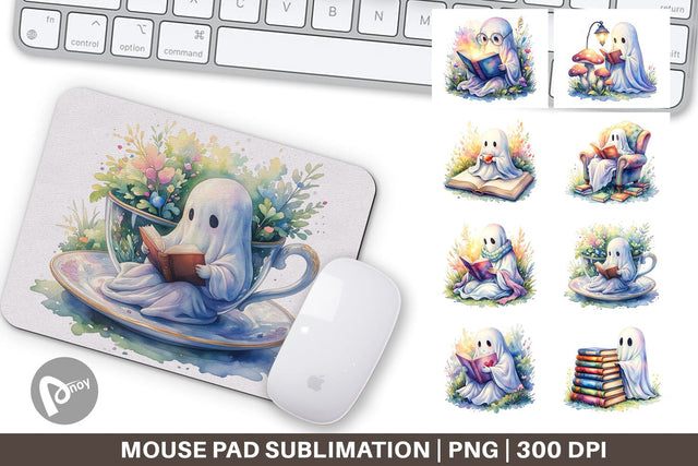 Mouse Pad Cozy Bookworm Ghost Sublimation artnoy 