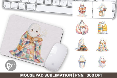 Mouse Pad Cozy Bookworm Mom Ghost Sublimation artnoy 