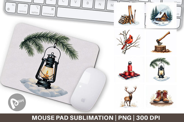 Mouse Pad Cozy Cabin and Winter Forest Sublimation artnoy 