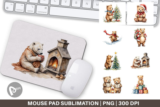 Mouse Pad Cozy Christmas Bears Sublimation artnoy 