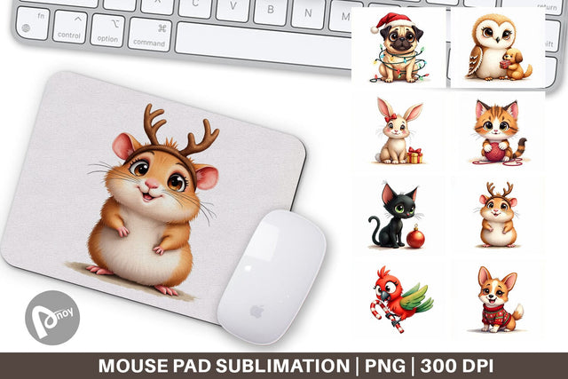 Mouse Pad Cozy Christmas Pets Vintage Watercolor Companions Sublimation artnoy 
