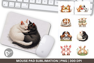 Mouse Pad Cozy Critters & Cuddles Watercolor Sublimation artnoy 