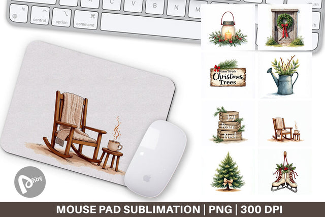 Mouse Pad Cozy Farmhouse Christmas Decor Watercolor Sublimation artnoy 