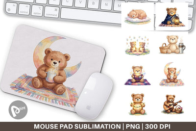 Mouse Pad Cozy Night Teddy Bear Picnic Sublimation artnoy 