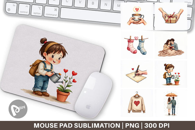 Mouse Pad Cozy Valentine Moments Watercolor Illustrations Sublimation artnoy 