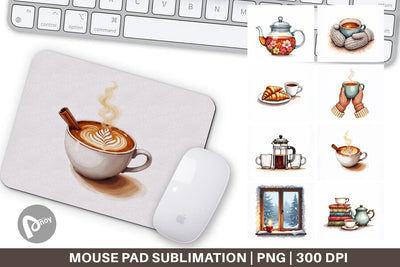 Mouse Pad Cozy Winter Cafe Watercolor Sublimation artnoy 