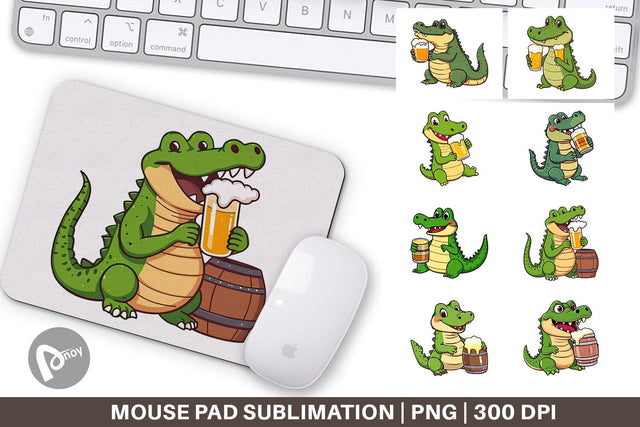 Mouse Pad Crocodile Beer Day Sublimation artnoy 