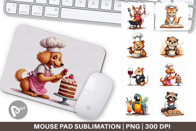 Mouse Pad Culinary Cuties Professional Animal Chefs Sublimation artnoy 