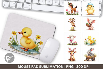 Mouse Pad Cute Baby Farm Animals Easter Watercolor Sublimation artnoy 