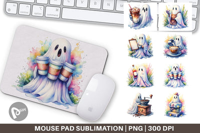 Mouse Pad Cute Barista Coffee Ghost Sublimation artnoy 