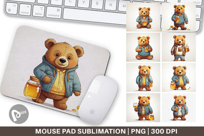 Mouse Pad Cute Bear with Glass Sublimation artnoy 