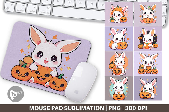 Mouse Pad Cute Bunny Halloween Sublimation artnoy 