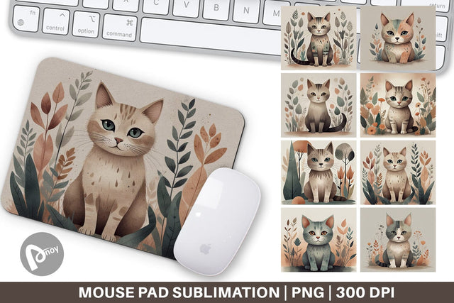 Mouse Pad Cute Cat and Organic Forms Sublimation artnoy 