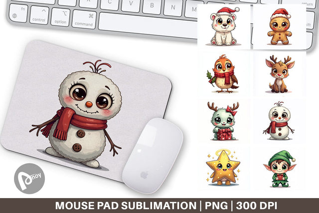 Mouse Pad Cute Christmas Creatures Sublimation artnoy 
