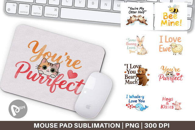 Mouse Pad Cute Critter Valentine's Quotes Sublimation artnoy 