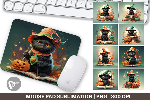 Mouse Pad Cute Halloween Black Cat Sublimation artnoy 