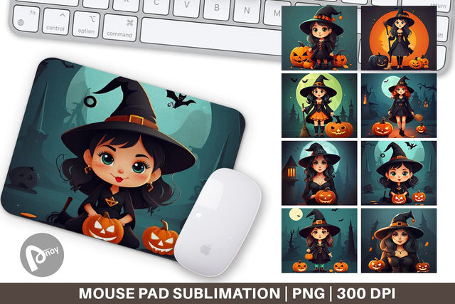 Mouse Pad Cute Halloween Witch Sublimation artnoy 