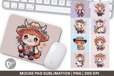 Mouse Pad Cute Highland Cow Cowboy Sublimation artnoy 