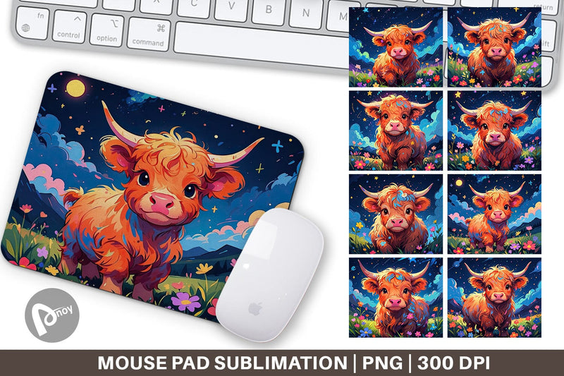 Mouse Pad Cute Highland Cow Sublimation artnoy 