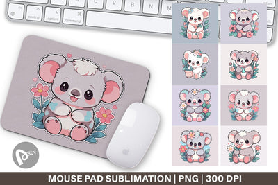 Mouse Pad Cute Koala with Flower Sublimation artnoy 