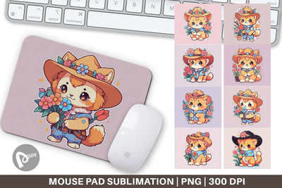 Mouse Pad Cute Lion Cowboy Flower Sublimation artnoy 