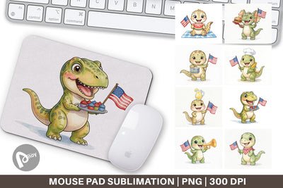 Mouse Pad Cute Picnic BBQ Dino Watercolor Sublimation artnoy 
