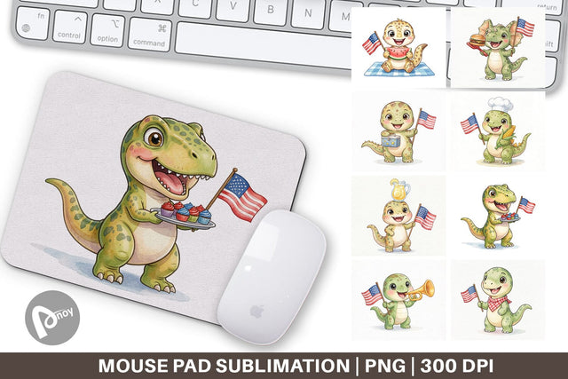 Mouse Pad Cute Picnic BBQ Dino Watercolor Sublimation artnoy 